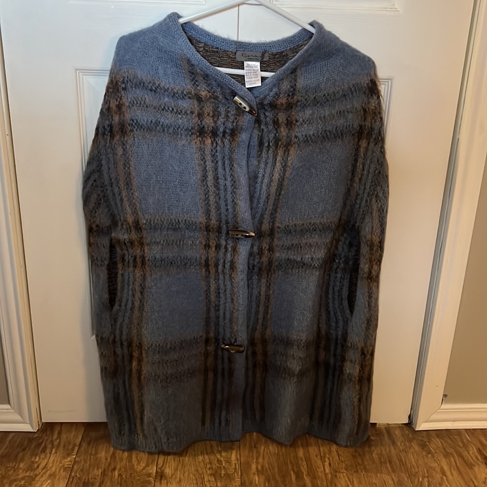 Blue plaid poncho